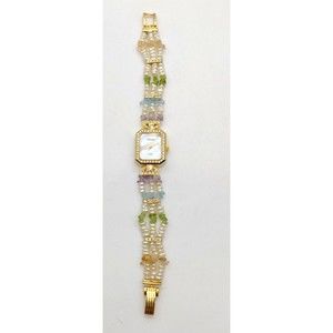 Vintage Ladies Lucoral Triple Strand Beaded Band Goldtone Watch - Fresh Battery